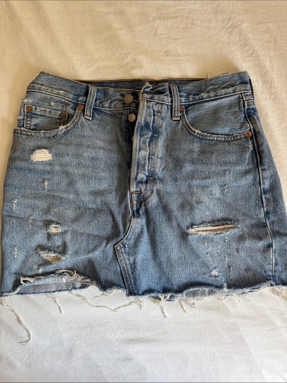Levi's Light Blue Distressed Denim Mini Skirt